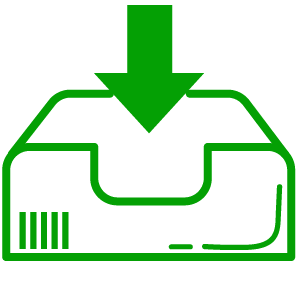 An arrow pointing down into a computer indicating data is being downloaded